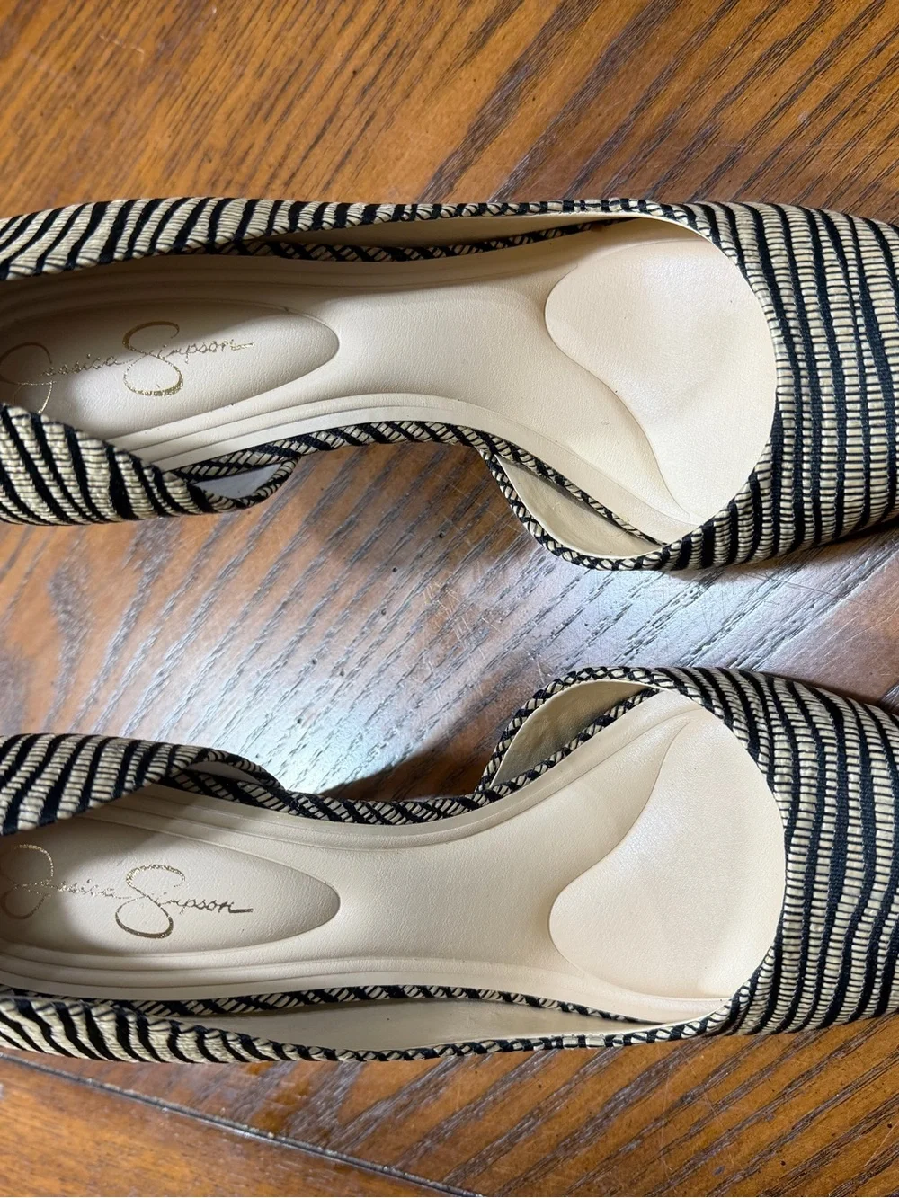 Striped Black and Nude Pointed Toe Stiletto Heels - Women
